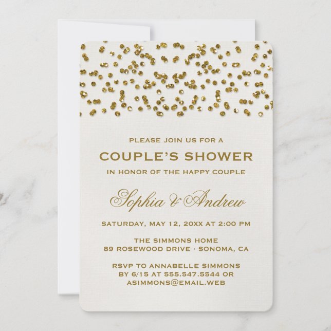 Gold Glamour Glitzer Confetti Couple Dusche Einladung (Vorderseite)