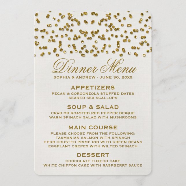 Gold Glamour Glitzer Confetti Wedding Menu Menükarte (Vorderseite)