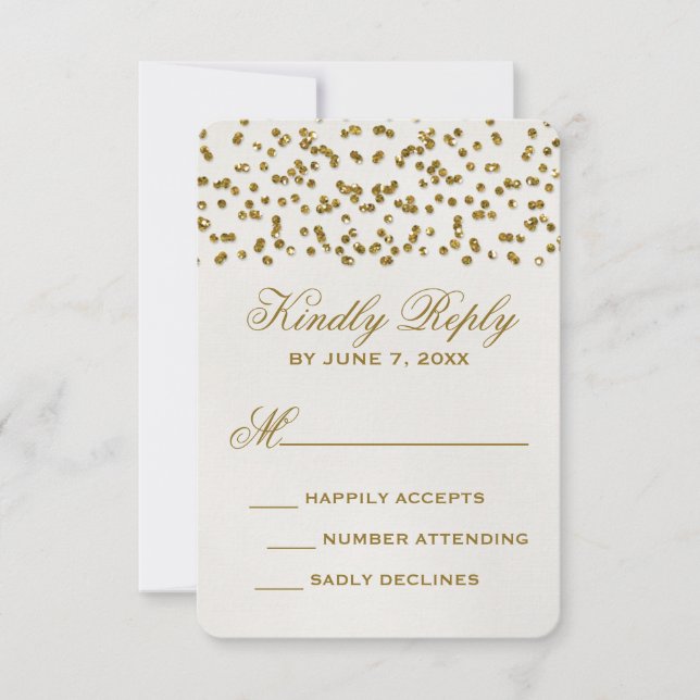 Gold Glamour Glitzer Confetti Wedding RSVP Card (Vorderseite)