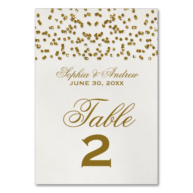 Gold Glamour Glitzer Confetti Wedding Tischnummer (Vorderseite)