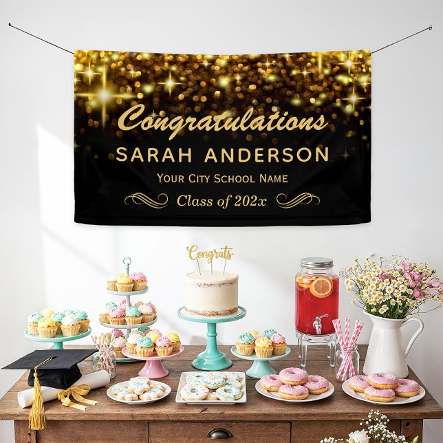Gold Glamour Glitzer Glitzern Graduation Party Banner (Von Creator hochgeladen)