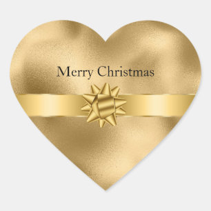 Gold Glamour-Schleife und Bogen Weihnachten Herz-Aufkleber