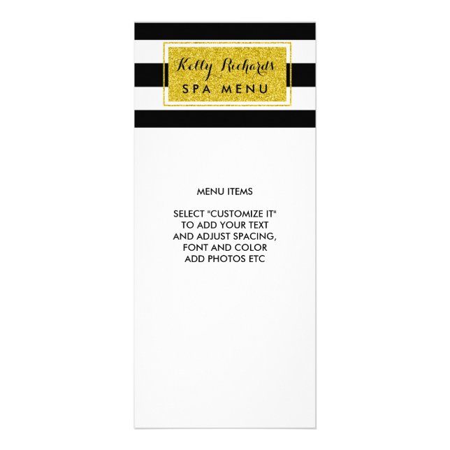Gold Glamour Schwarz-weiß Stripes Salon Menü (Vorne)
