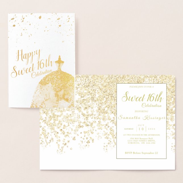 Gold Glamour Spark Tropfen Süß 16 Einladungfoil Folienkarte (Anzeige)