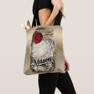 Gold Glamour-Sparkel Roter Rosen-Masonkrug Tasche