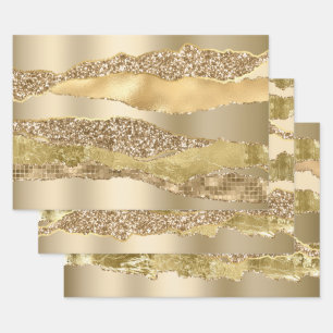 Gold glänzende glitzernde metallische schicke Foli Geschenkpapier Set