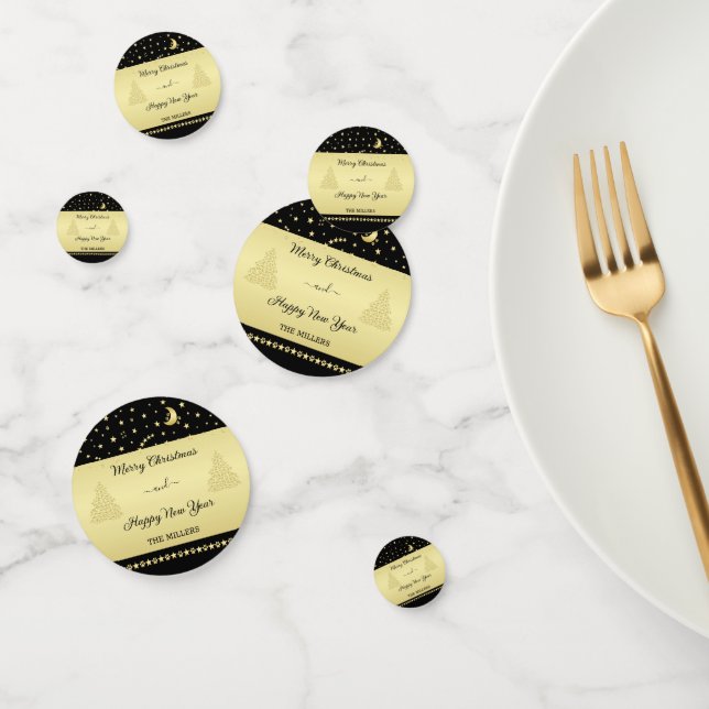 Gold glänzende Weihnachtssterne, Pfoten auf Gold u Konfetti (Gruppe)