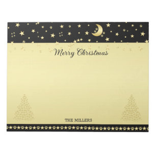 Gold glänzende Weihnachtssterne, Pfoten auf Gold u Notizblock