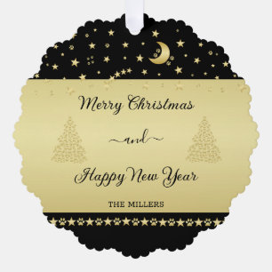 Gold glänzende Weihnachtssterne, Pfoten auf Gold u Ornament Karte