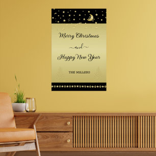 Gold glänzende Weihnachtssterne, Pfoten auf Gold u Poster