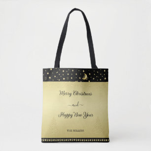 Gold glänzende Weihnachtssterne, Pfoten auf Gold u Tasche
