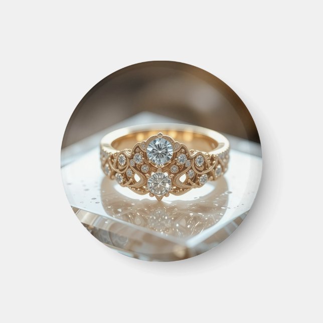 gold glänzender Diamantring Magnet (Vorne)