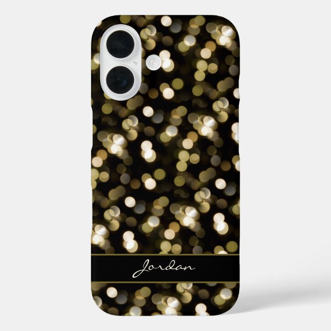 Gold Glimmer Bokeh Sparkle Leuchten mit Namen iPhone 16 Hülle (Rückseite)