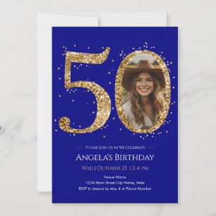 Gold Glitter 50. Geburtstag Foto-Einladung Einladung