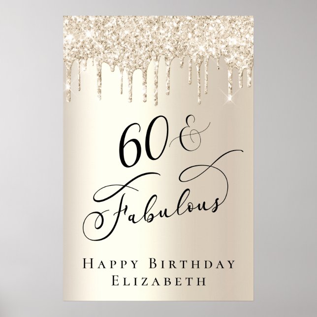 Gold Glitter 60th Birthday Party Poster (Vorne)