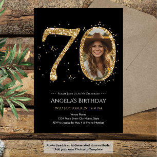 Gold Glitter 70. Geburtstag Foto Einladung