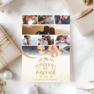 Gold Glitter 8 Foto Froh und Verheiratet Feiertagskarte