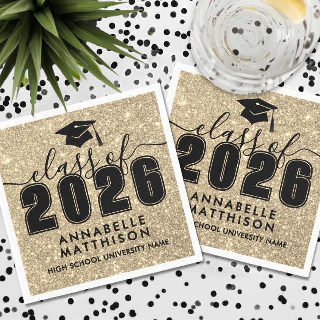 Gold Glitter Abschlussfeier Serviette (Gold Glitter Graduation Napkins)