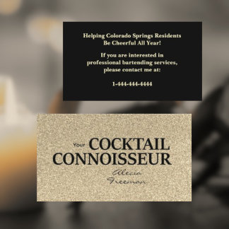 Gold Glitter and Blk Bartender Event Business Card Visitenkarte