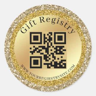 Gold Glitter Baby Shower Registry QR Code Modern  Runder Aufkleber