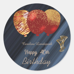 Gold Glitter Ballons & Gold Gläser 40. Geburtstag Runder Aufkleber