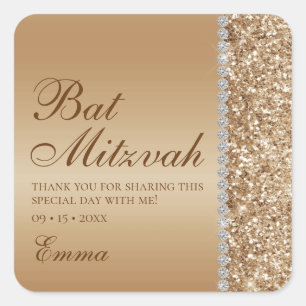 Gold Glitter Bat Mitzwa Quadratischer Aufkleber