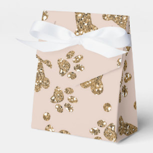 Gold Glitter Beige Rosé Hundepfoten-Knochen Hundes Geschenkschachtel