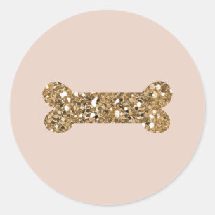Gold Glitter Beige Rouge Hündchen Hundeknochen Par Runder Aufkleber