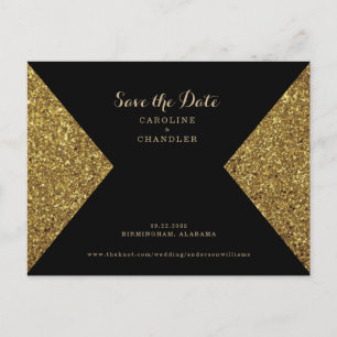 Gold Glitter Bild & Black Glam Save the Date Postkarte