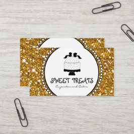 Gold Glitter Black Cake Bakery Business Cards Visitenkarte