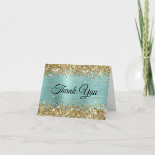 Gold Glitter Blass Türkis Folie Dankeskarte
