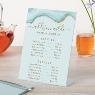 Gold Glitter Blau Marmor Achat Service Preis Sockelschild