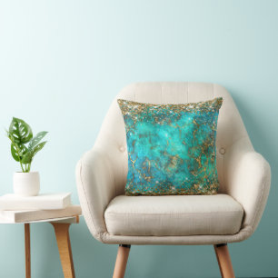 Gold Glitter Blau Türkis Edelstein Feuer Glamour Kissen