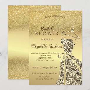 Gold Glitter Bokeh, Pailletten Kleid Brautparty Einladung