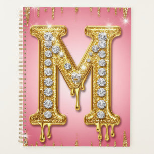 Gold Glitter-Buchstabe M mit Diamanten Planer