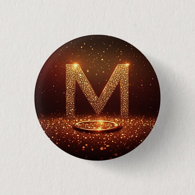 Gold Glitter Buchstabe M Monogramm Geschenk Button (Vorderseite)