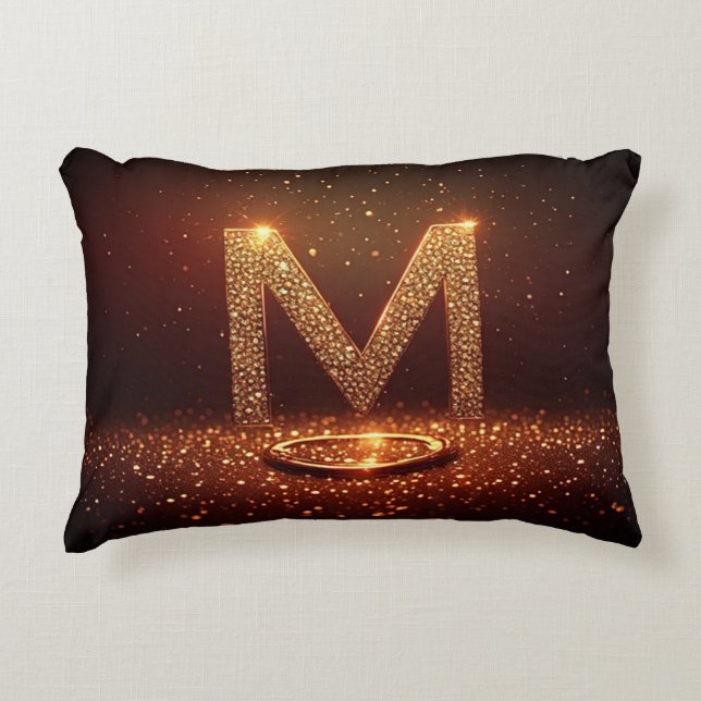 Gold Glitter Buchstabe M Monogramm Geschenk Dekokissen (Vorderseite)