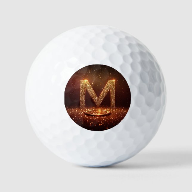 Gold Glitter Buchstabe M Monogramm Geschenk Golfball (Vorderseite)