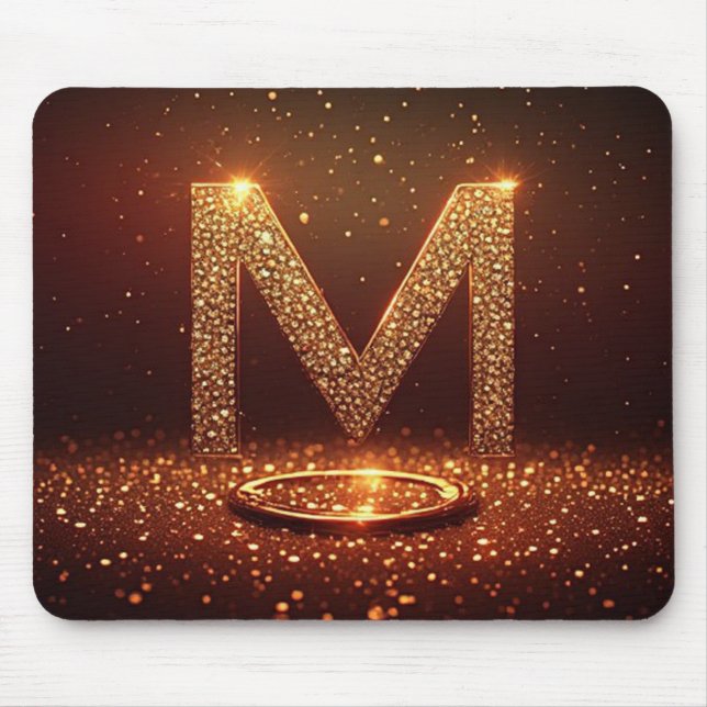Gold Glitter Buchstabe M Monogramm Geschenk Mousepad (Vorne)