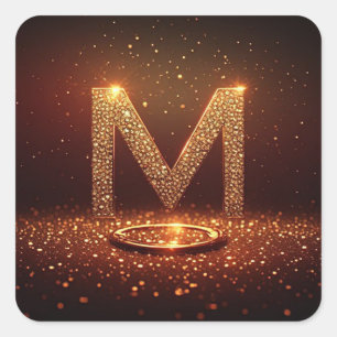 Gold Glitter Buchstabe M Monogramm Geschenk Quadratischer Aufkleber