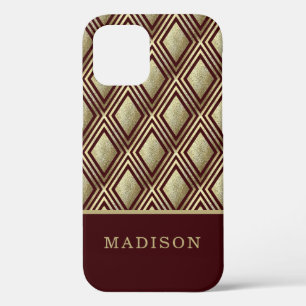Gold Glitter Burgunder Diamantmuster Personalisier Case-Mate iPhone Hülle