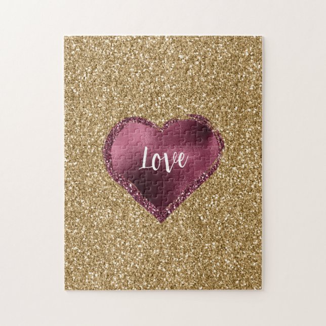 Gold Glitter Burgundy Red Heart Love (Vertikal)
