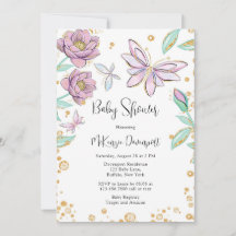 Gold Glitter Butterfly and Flower Girl Baby Shower