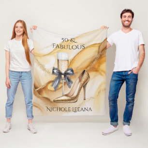 Gold Glitter Champagner 50 & Fabulous Geburtstag Fleecedecke
