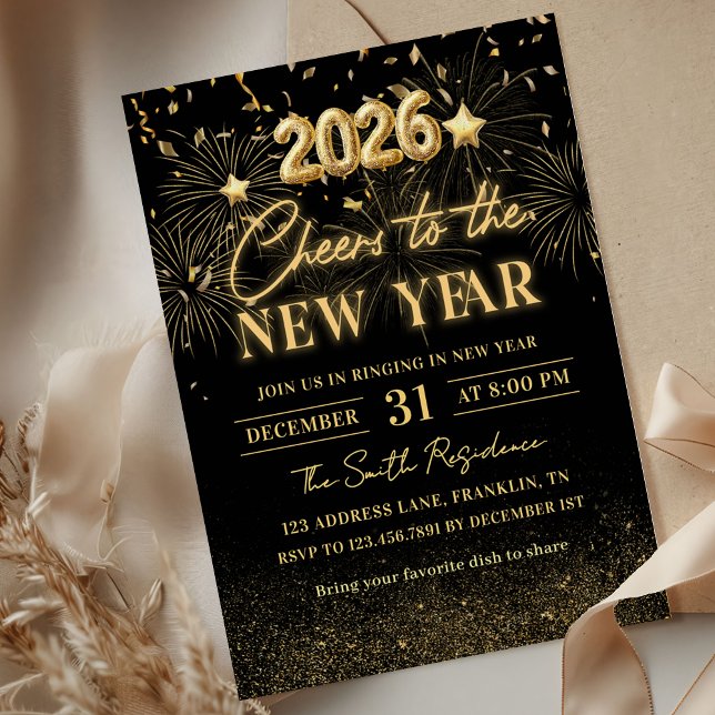 Gold Glitter Cheers to the New Year Invitation (Créateur téléchargé)