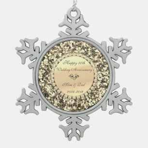 Gold Glitter Diamant 50. Hochzeitstag Schneeflocken Zinn-Ornament