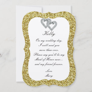 Gold Glitter Diamant Herzen Maid Of Honor Karte