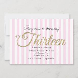 Gold Glitter DREIZEHN 13 rosa Party-Einladungen Einladung