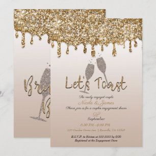 Gold Glitter Drip Glam Brunch Verlobungsfeier Einladung