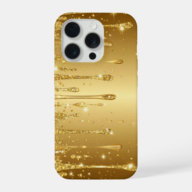 Gold Glitter Drip sparkly feminine aesthetic gift iPhone 15 Pro Hülle (Rückseite)